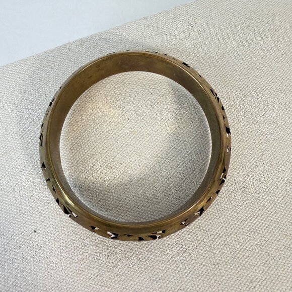 Brass Cutout Floral Bangle Bracelet Layers Gold-Tone Funky Stackable Boho Chunky - Picture 4 of 8